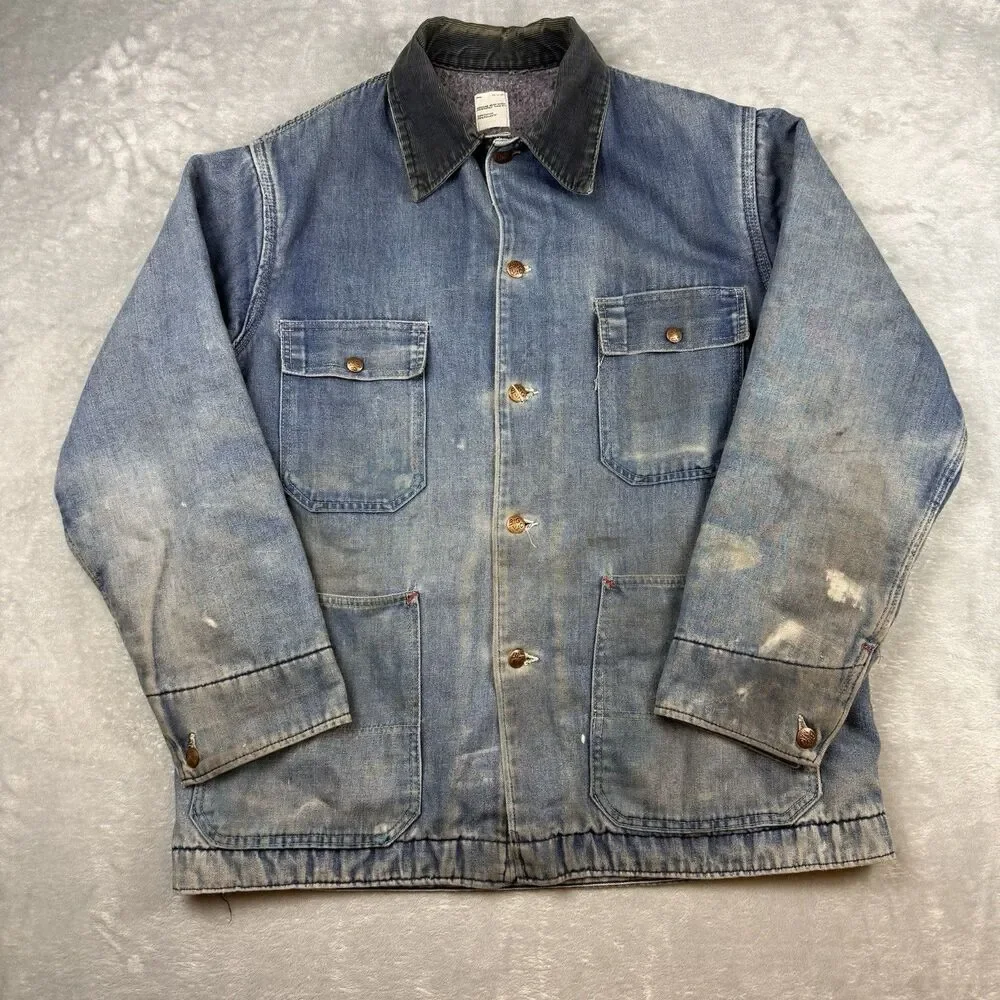 Vintage Big Mac Blanket Lined Chore Coat Denim Work Jacket JCPenney USA 70s